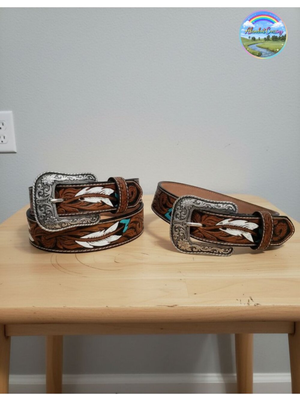 Western Belt Faux Leather Feather Buckle Country Cowgirl Cowboy